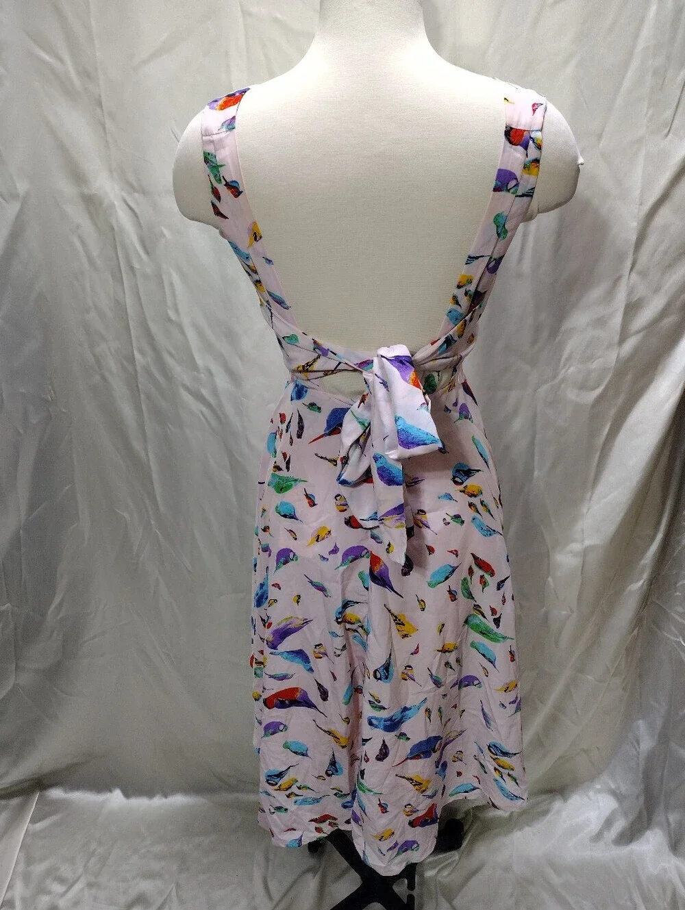 New Louche Chica Pink Sundress Women XS Birds Tie Bust Sleeveless